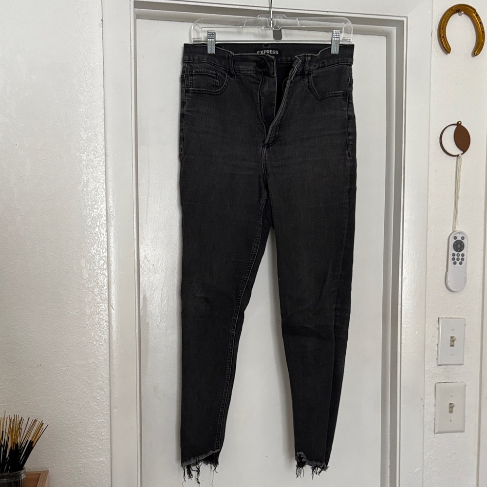 Express Black Raw-Hem High-Rise Skinny Jeans